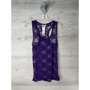 Bozzolo Tank Top Womens Medium Purple Lace Sheer Racerback Sleeveless Camisole